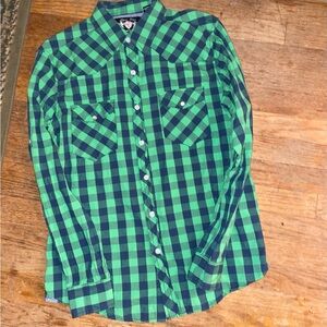 English Laundry Shirt Mens L Green Plaid Long Sleeve Button-up Pointed Collar